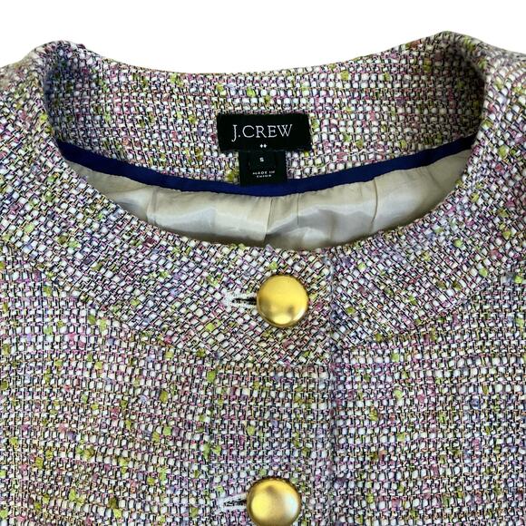 J.Crew Sz S Confetti Tweed Blazer Jacket Pink Green Bracelet Sleeves Classic - Picture 14 of 16